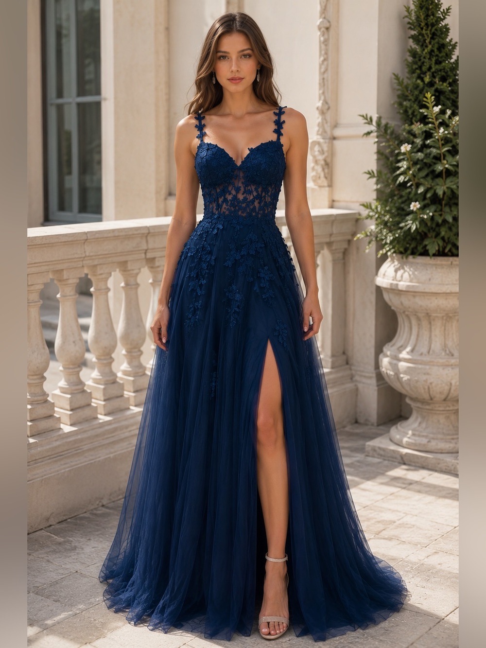 Joyofdress Dark Navy Sweetheart Lace Appliques Tulle A-line Prom Dress Sz 10